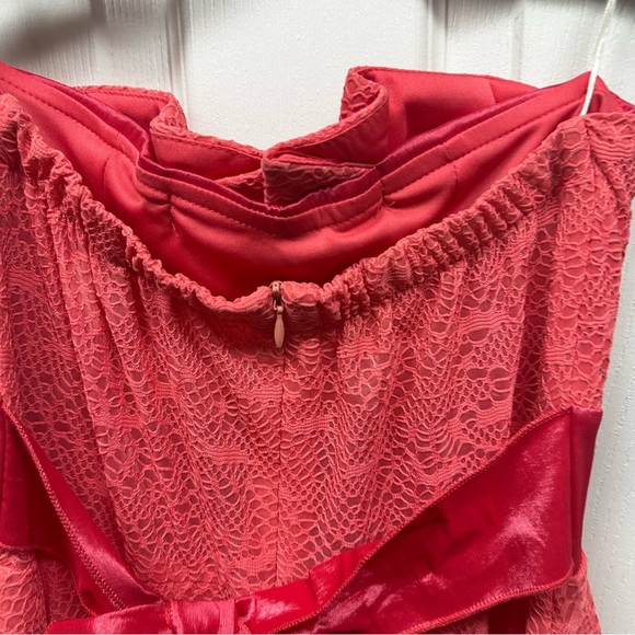 Strapless red pink Lace Dress with Rhinestone Detail - Picture 7 of 8